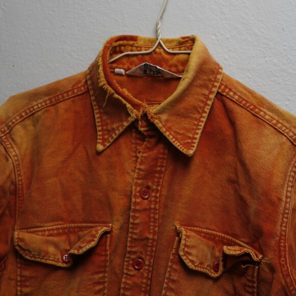 Vintage Woolrich Short Sleeve Heavy Cotton Shirt USA Made Orange Medium Twill - Picture 5 of 5
